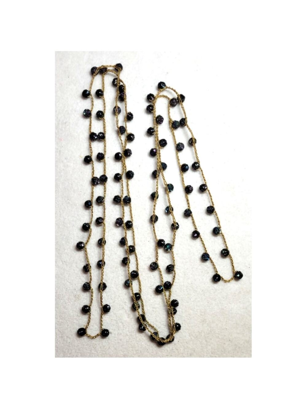 Vintage 90" Iridescent AB Lucite Rose Bead Crocheted Cord Rope Flapper Necklace
